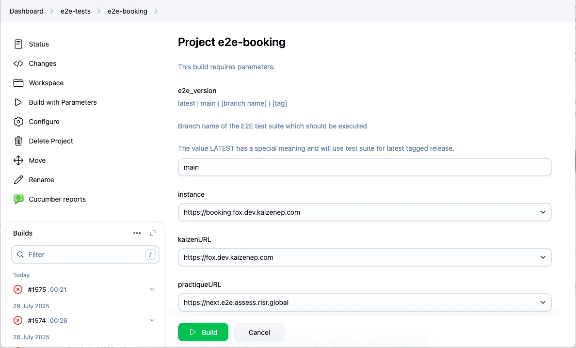 Running a E2E job with parameters